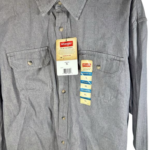 Wrangler 2 Men's XL NWT Blue & Gray 100% Cotton Relaxed Fit L/S Button Up Shirts - Picture 4 of 13